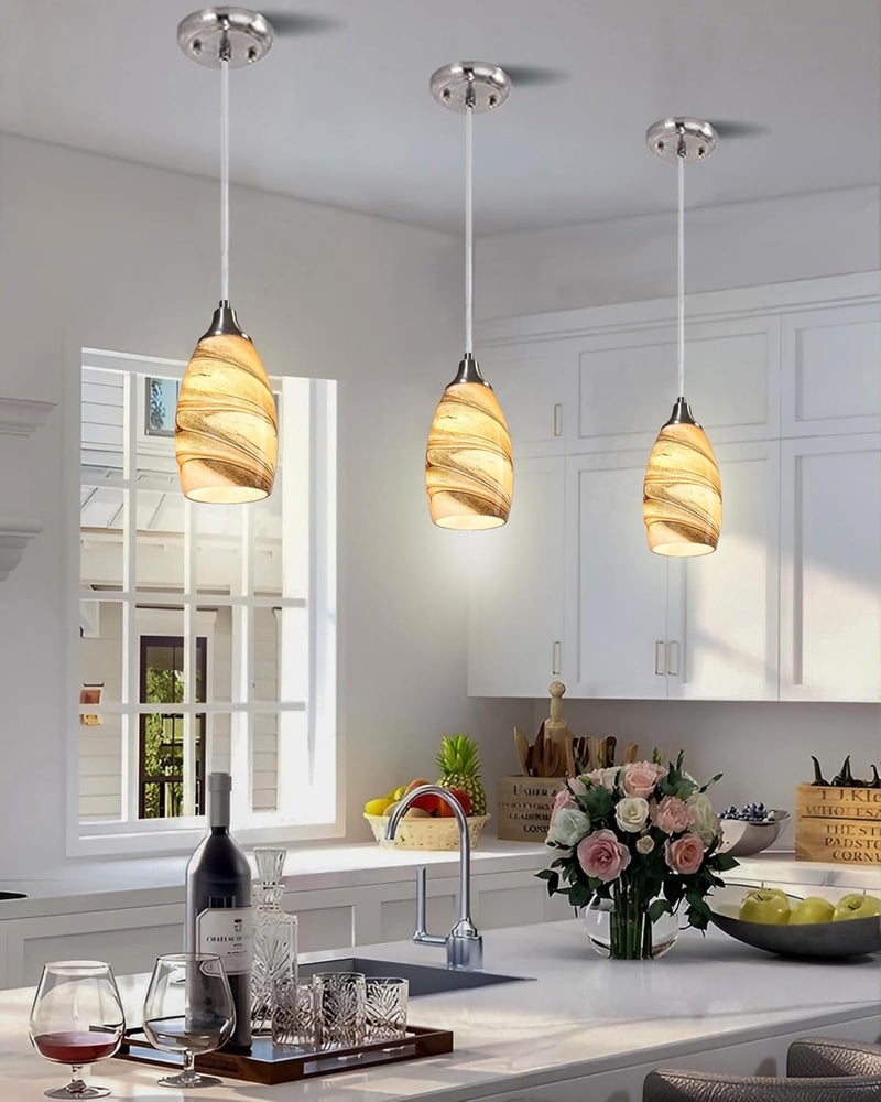 karyfine Mini Pendant Lights Kitchen Island Light Brown Glass Lamp Shade Hand Blown Glass Pendant Light with Brush Nickel Finish Adjustable Cord for Kitchen Over Sink, Dining Room (Light Brown-1P) - Image 5